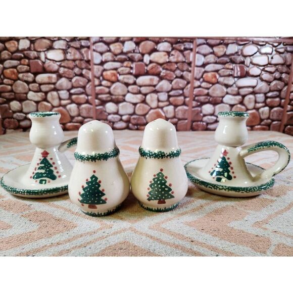 Vintage Christmas Tree Candlesticks/ Salt Pepper Shakers - Picture 1 of 14